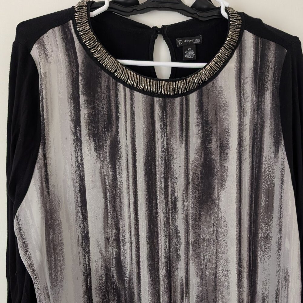 New Direction 1X beaded tunic, black and silver